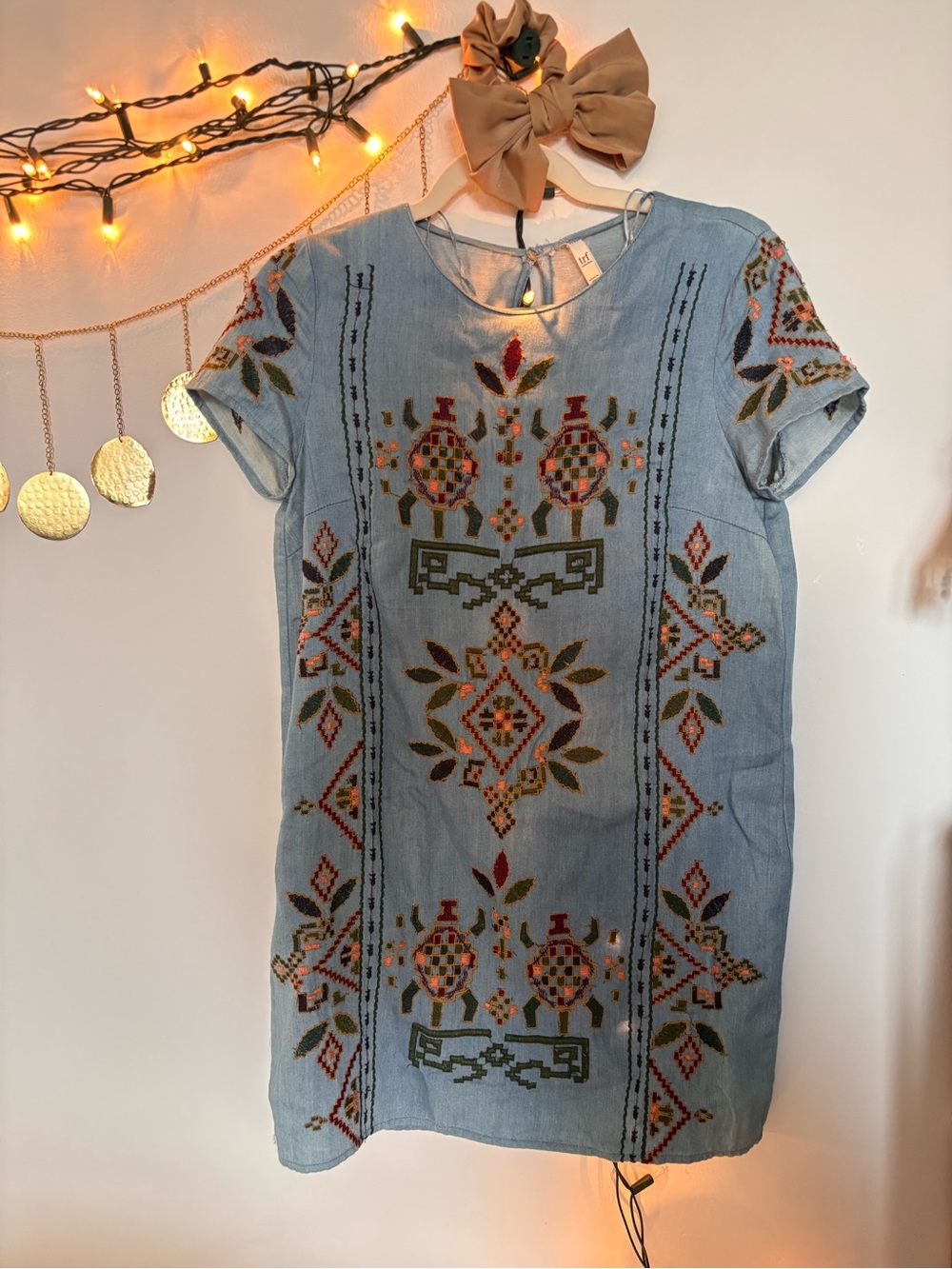 Zara, Paris, Mini Dress, Cotton Denim Embroidered, Bohemian